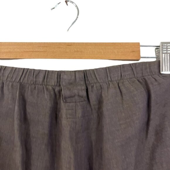 FLAX Small Pants Linen Tapered Legs Elastic Waist Dark Brown Lightweight Womens - Picture 6 of 8